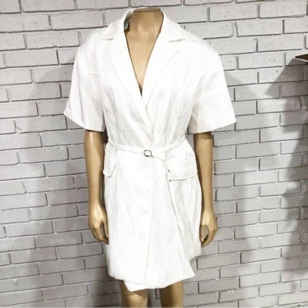4SI3NNA Womens‎ White Textured Short Sleeve Wrap Blazer Mini Dress | Size LP